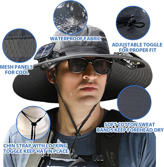 Solar Fan Sun Hat | UPF50+ UV Protection Cooling Hat for Fishing Hiking Outdoor Activities
