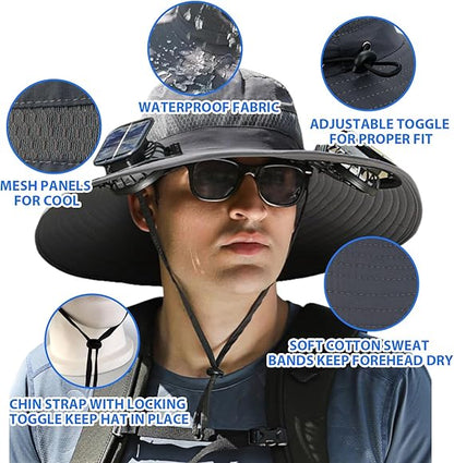 Solar Fan Sun Hat | UPF50+ UV Protection Cooling Hat for Fishing Hiking Outdoor Activities