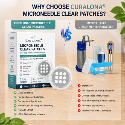 Curalona®2-in-1 Microneedle & Hydrocolloid Patch🍀| Removes Raised Moles, Acne, Flat Warts & Skin Tags | Helps Improve Wrinkles, Scars & Blemishes | Invisible Patches for Face & Body