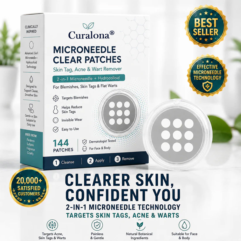 Curalona®2-in-1 Microneedle & Hydrocolloid Patch🍀| Removes Raised Moles, Acne, Flat Warts & Skin Tags | Helps Improve Wrinkles, Scars & Blemishes | Invisible Patches for Face & Body