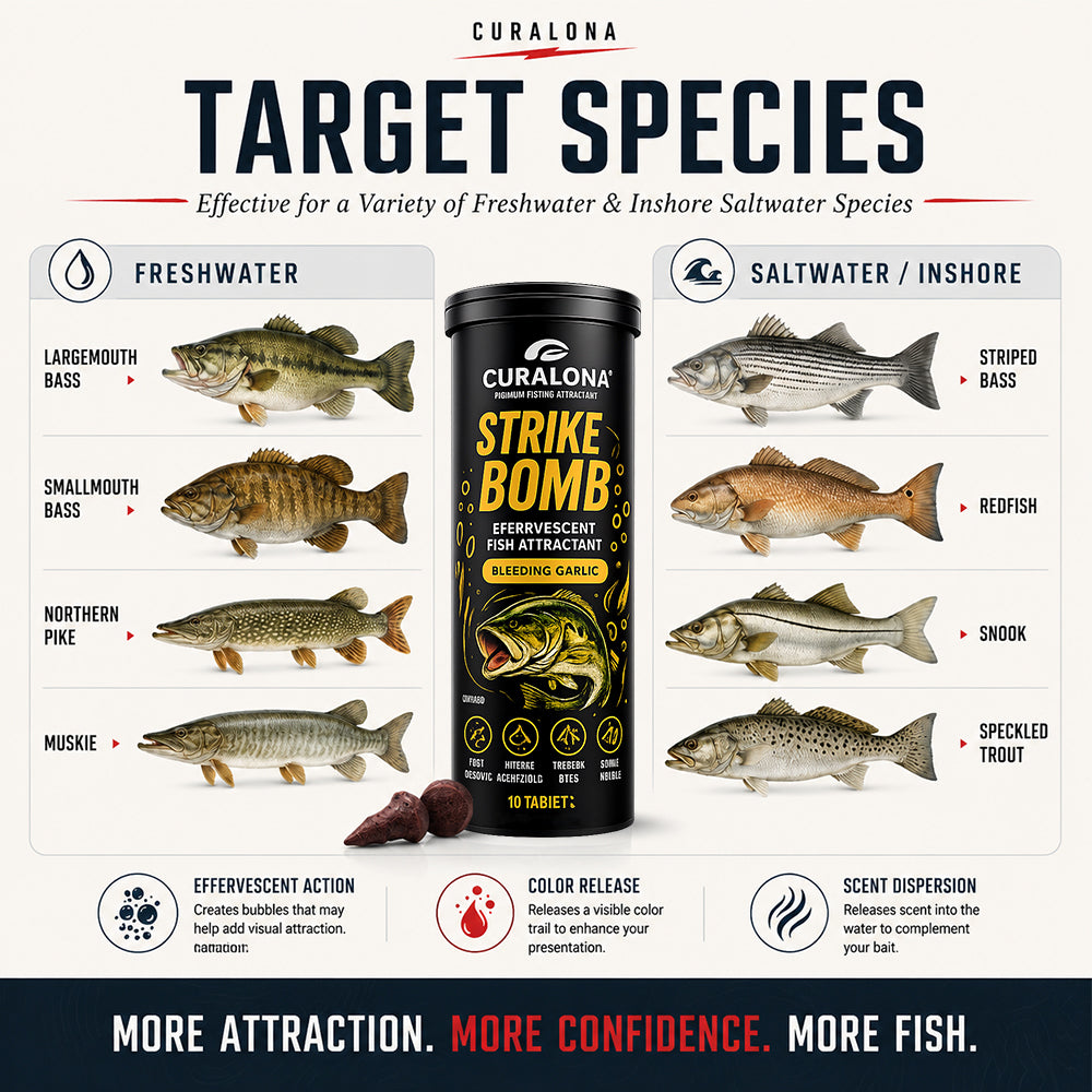 🔥 𝐎𝐟𝐟𝐢𝐜𝐢𝐚𝐥 𝐁𝐫𝐚𝐧𝐝 𝐒𝐭𝐨𝐫𝐞 |✅Curalona® Strike Bombs — New Freshwater & Saltwater Fizzing Bait Booster with Scent & Color-Cloud Action
