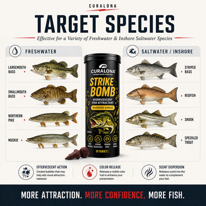 🔥 𝐎𝐟𝐟𝐢𝐜𝐢𝐚𝐥 𝐁𝐫𝐚𝐧𝐝 𝐒𝐭𝐨𝐫𝐞 |✅Curalona® Strike Bombs — New Freshwater & Saltwater Fizzing Bait Booster with Scent & Color-Cloud Action